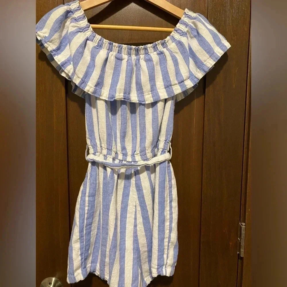 ROMPER linen blend Size M blue/white striped - Picture 4 of 7